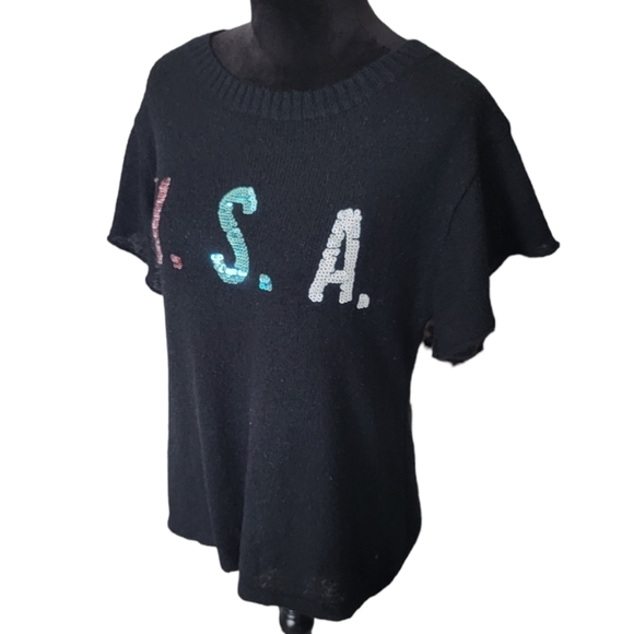 Wildfox White Label USA Sequin Black Wool Blend Top Size XS - Picture 4 of 9